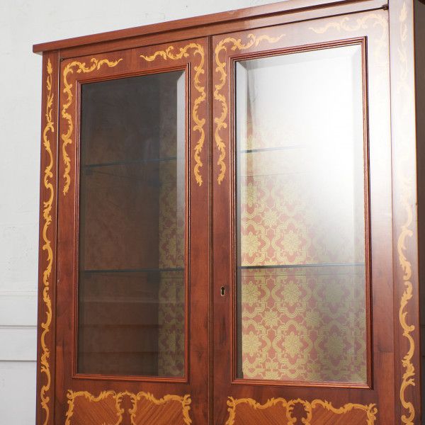 イタリア製 クラシック 象嵌 飾り棚 マホガニー ガラス キャビネット