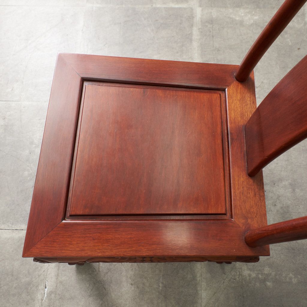 2脚セット 螺鈿細工 花梨 ダイニングチェア 中国美術 椅子 透かし彫り