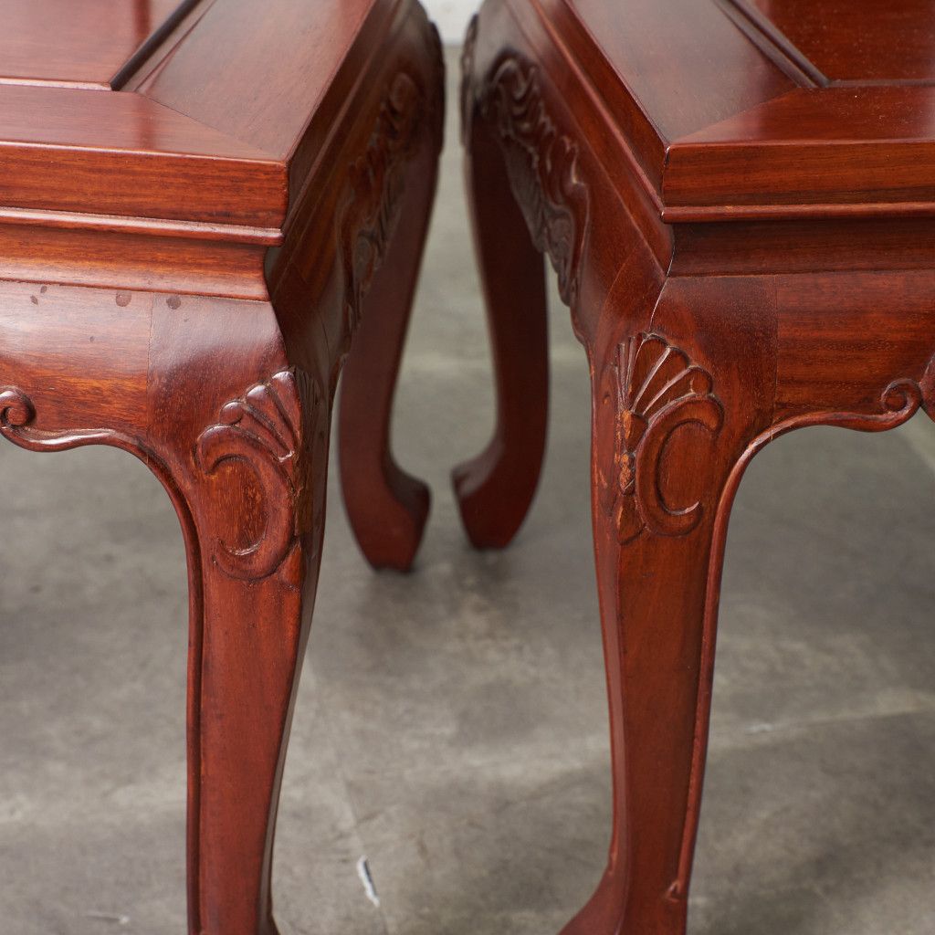 2脚セット 螺鈿細工 花梨 ダイニングチェア 中国美術 椅子 透かし彫り