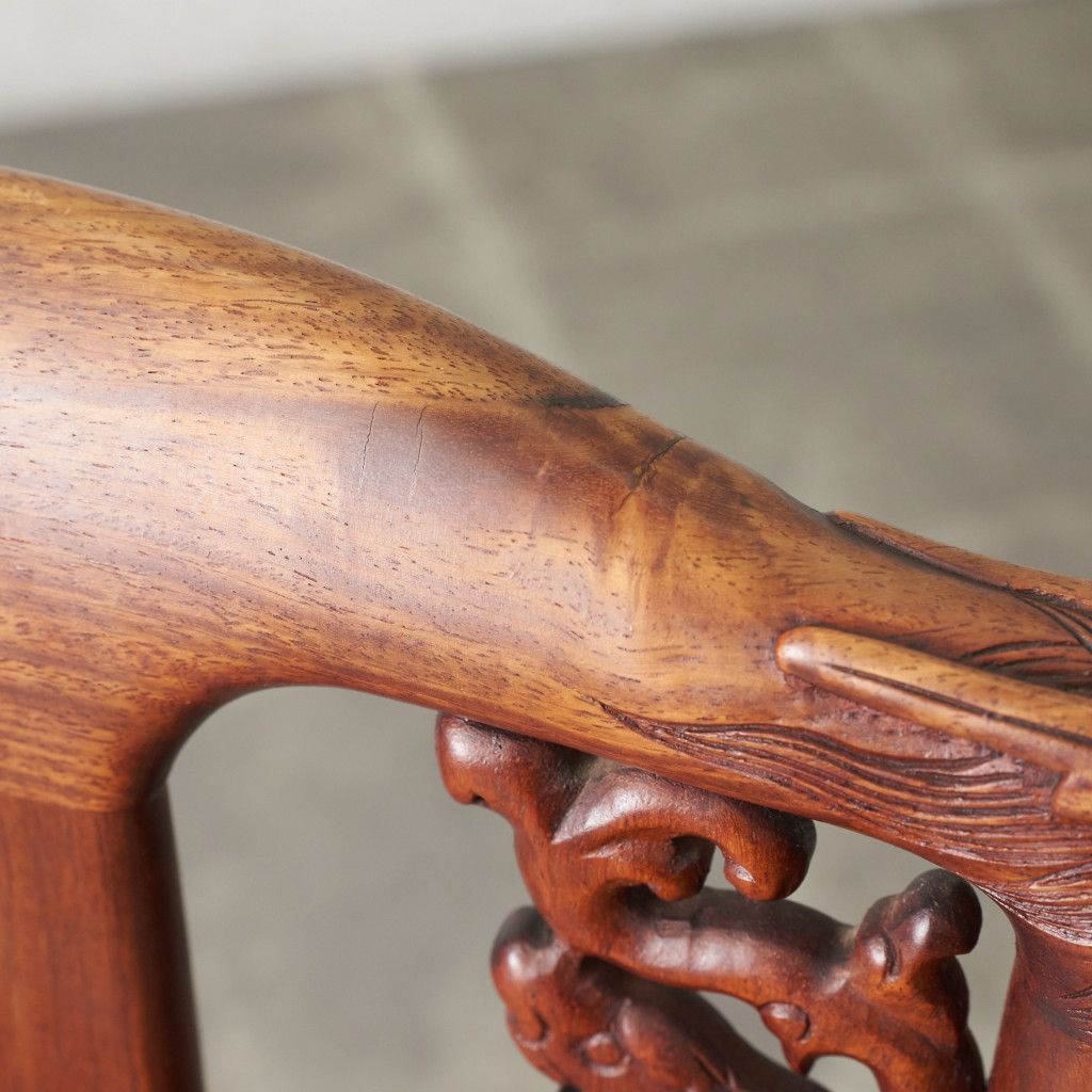 2脚セット 螺鈿細工 花梨 ダイニングチェア 中国美術 椅子 透かし彫り