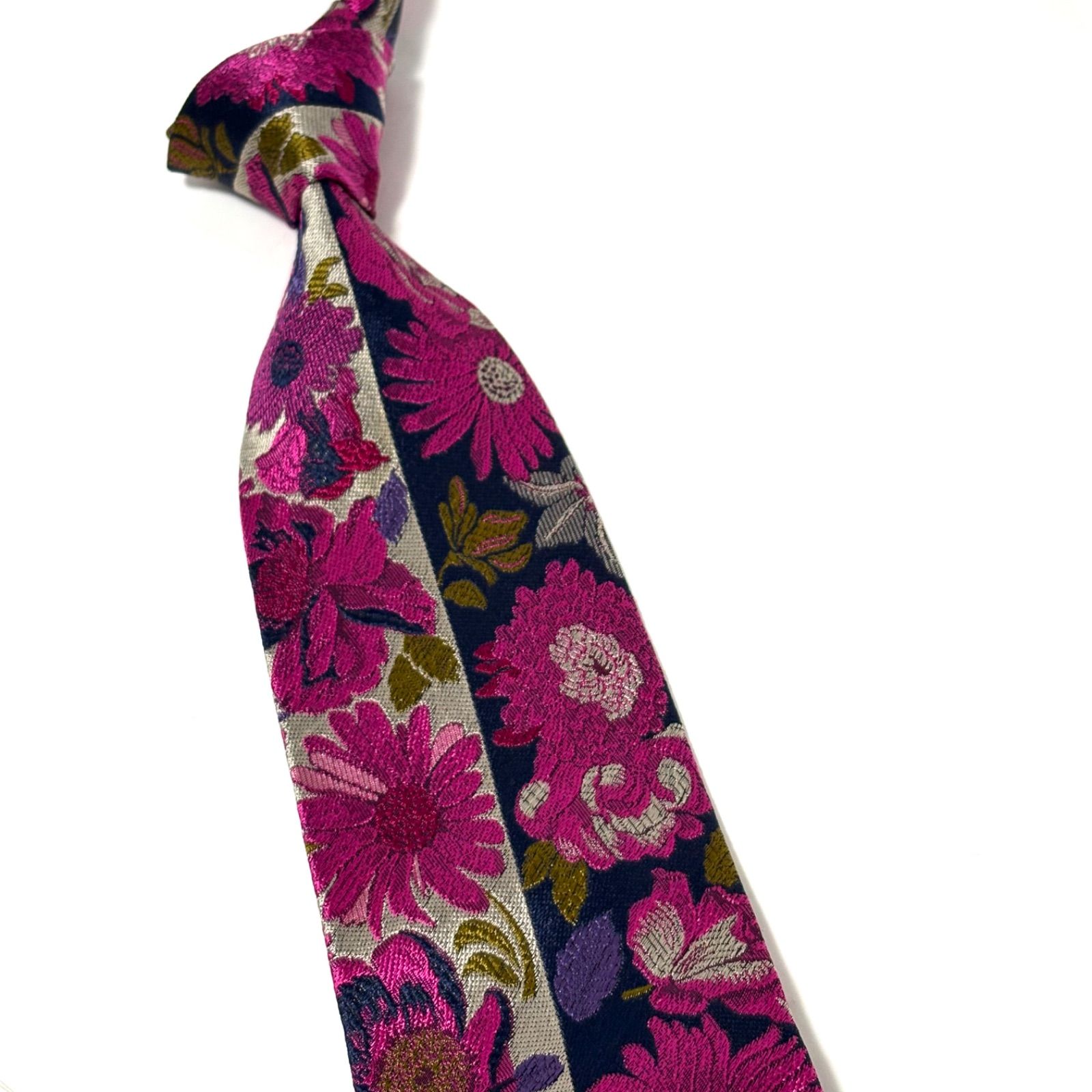 ジャンニ ヴェルサーチ ネクタイ 光沢 シルバグレー×ネイビー×ピンク