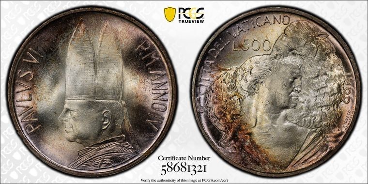 1966年 PCGS MS66 - バチカン市国 - 2リラ 500 L KM-91 紀元後4年