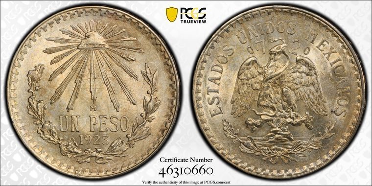1923年 M PCGS MS62 - メキシコ - 銀貨 1ペソ - メルカリ