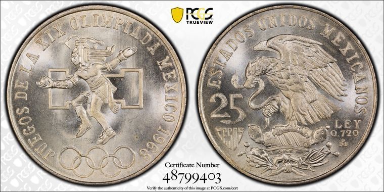1968年 Mo PCGS MS67 メキシコ - シルバー オリンピック タイプ1 25