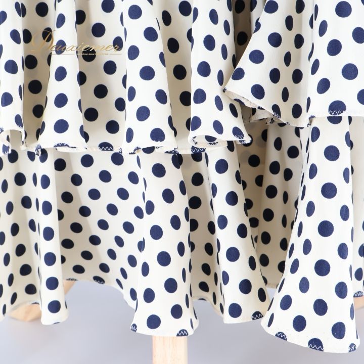 フラメンコ 衣装 ワンピース ドレス 水玉 ドット フリル ボウタイ オフ