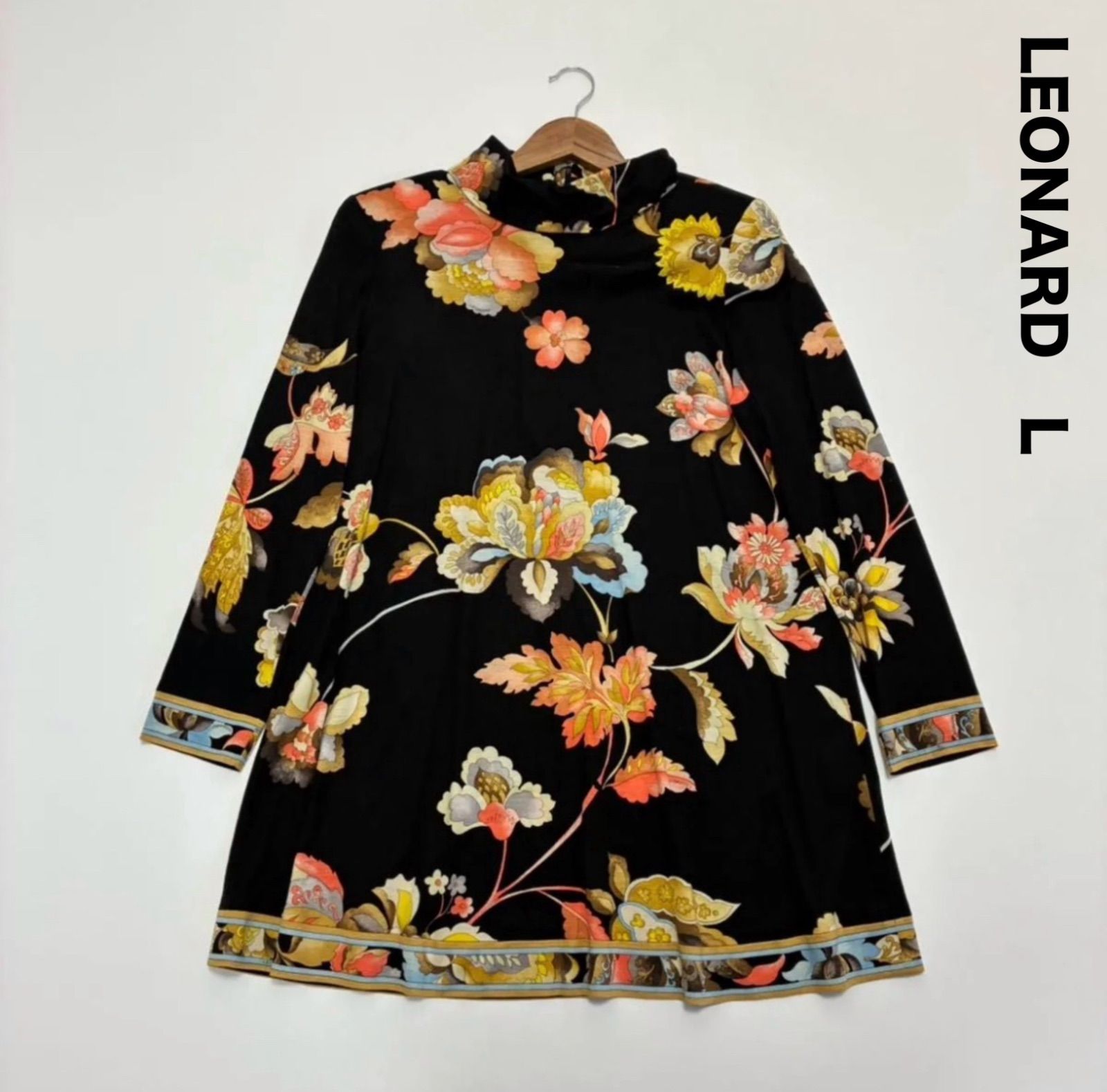 LEONARD レオナール☆ハイネックチュニックニットワンピース L シルク 