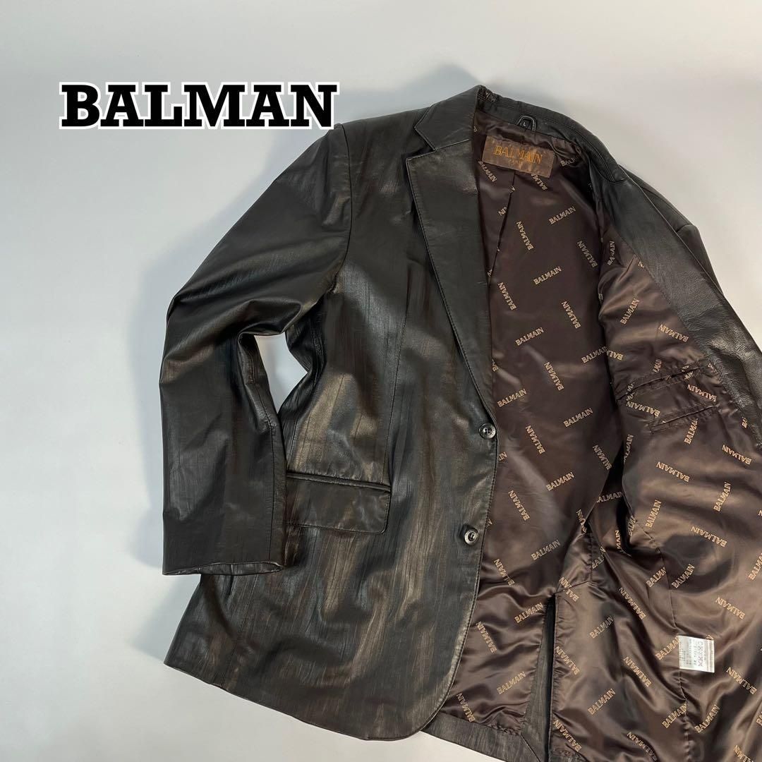 ☆バルマン／BALMAIN ☆ラムレザー 羊革 シワ加工 レザージャケット 