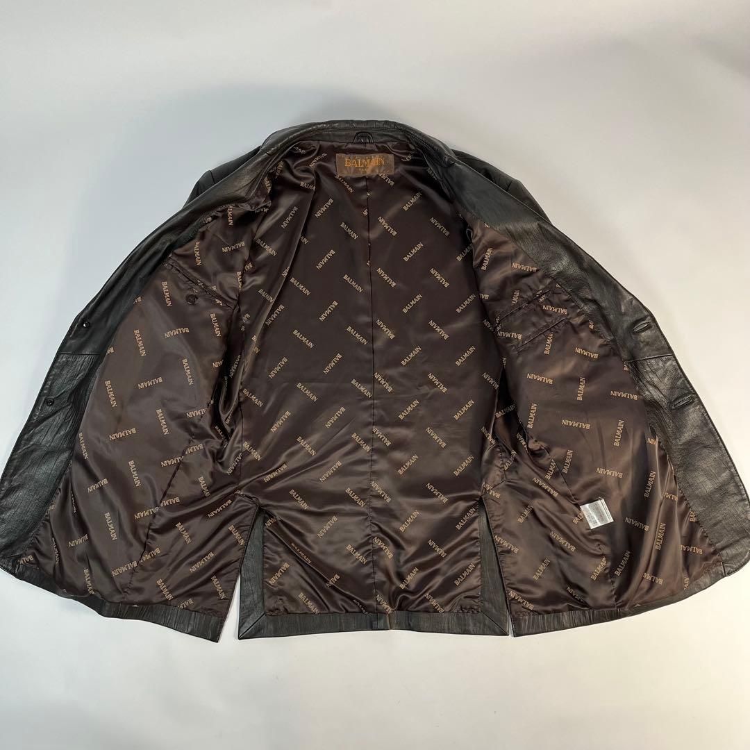 BALMAIN 羊革 テーラードジャケット ステッチ 1つボタン 黒 11号【公式