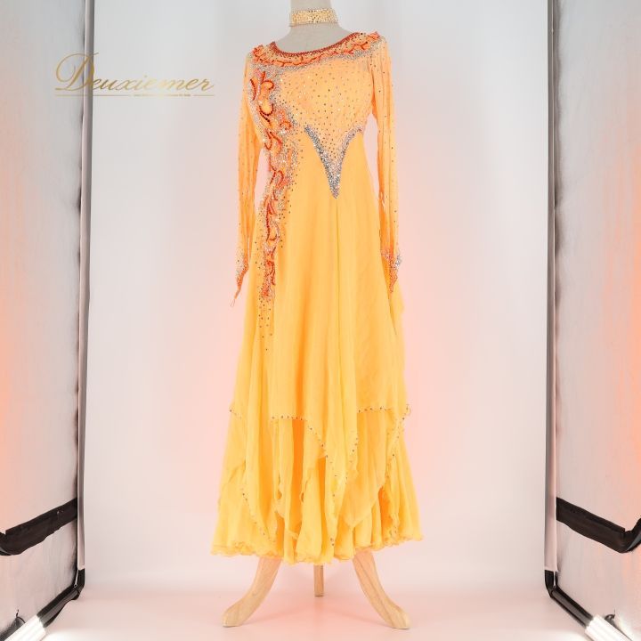 社交ダンス スタンダードドレス 蛍光イエロー・オレンジ 競技会 社交