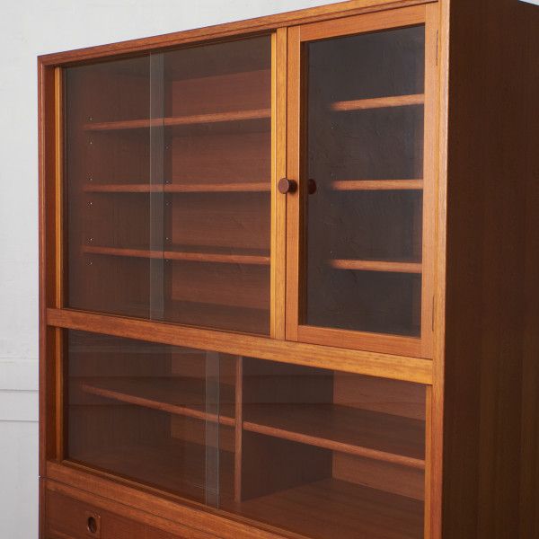 ジャパン ヴィンテージ チーク カップボード ガラス キャビネット 収納
