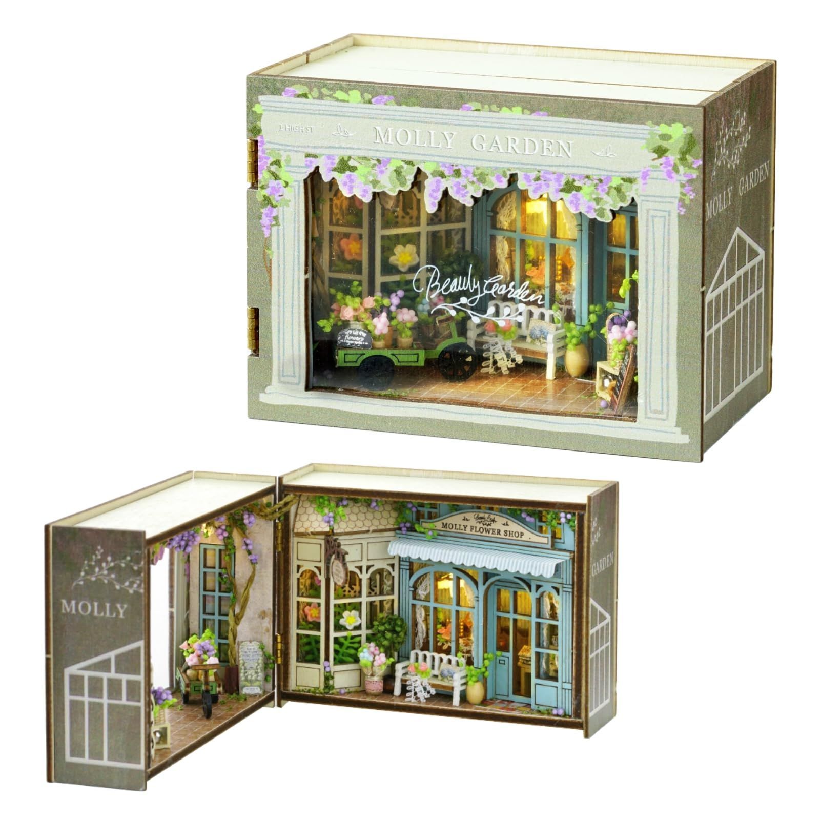 CUTEROOM 木製ドールハウス キット 子供向け ミニチュア家具とLED 付き
