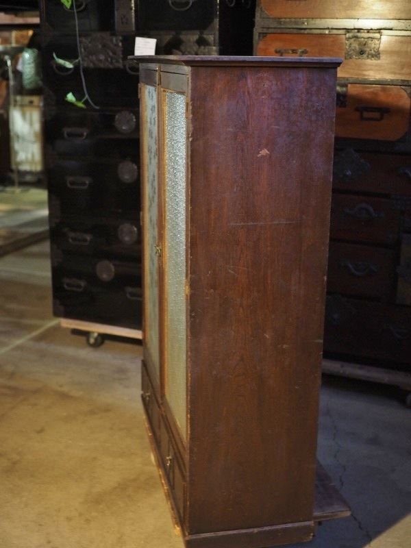 昭和レトロガラスキャビネット 昭和中期 古録展 送料無料 中古 品番