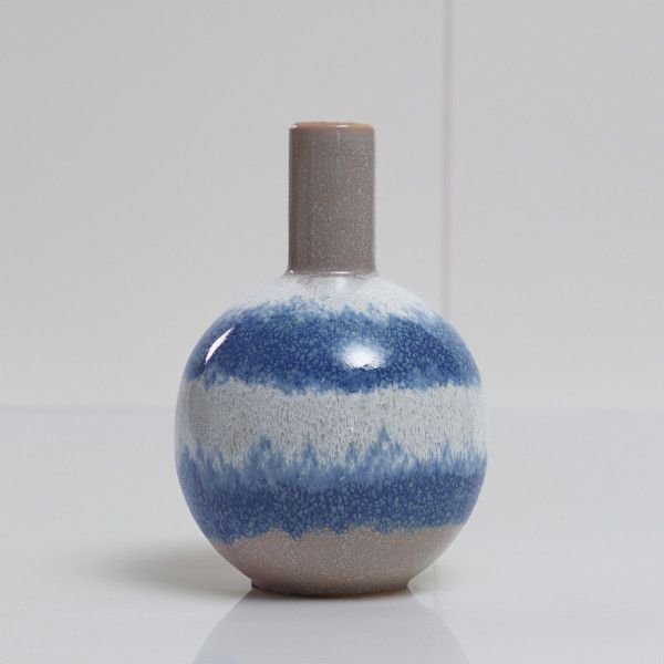 陶器 フラワーベース ブルー ヴィンテージ風 カラフル 花瓶 ベース