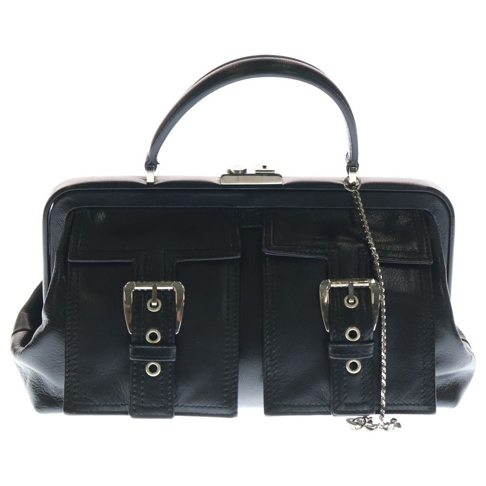 【CELINE】ハンドバッグ　レザー　ブラック　シルバー金具　自立 CELINE (セリーヌ) レザー ハンドバッグ ミニバッグ ブラック シルバー