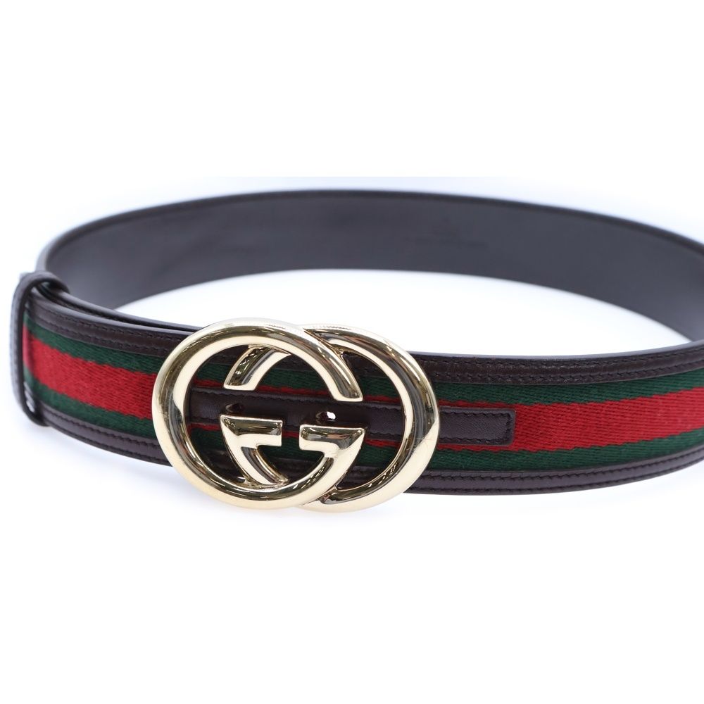 GUCCI (グッチ) インターロッキングG シェリーライン ベルト ブラウン