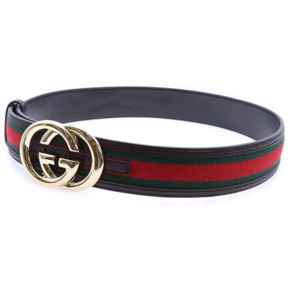 GUCCI (グッチ) インターロッキングG シェリーライン ベルト ブラウン