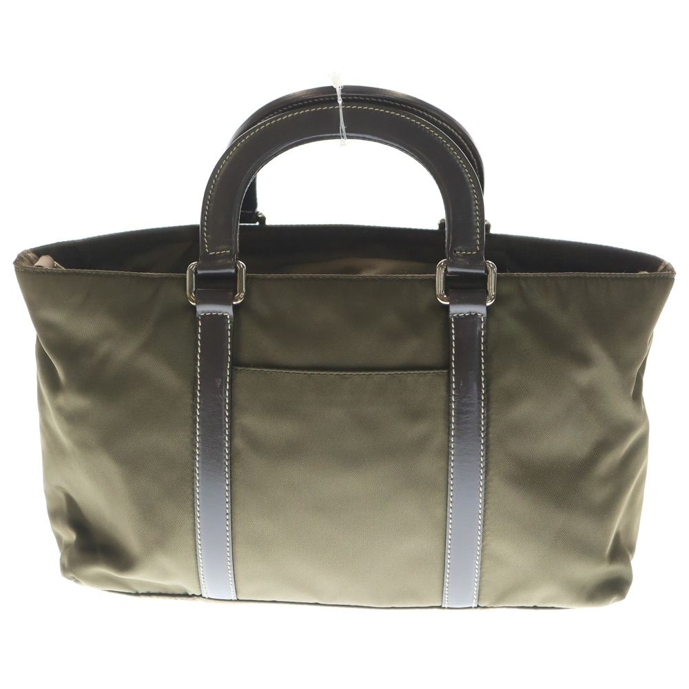 PRADA (プラダ) 三角ロゴプレート ナイロン ハンドバッグ カーキ