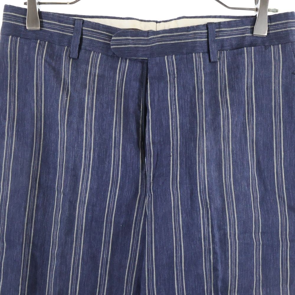 HERMES (エルメス) リネン ストライプ スラックスパンツ ネイビー