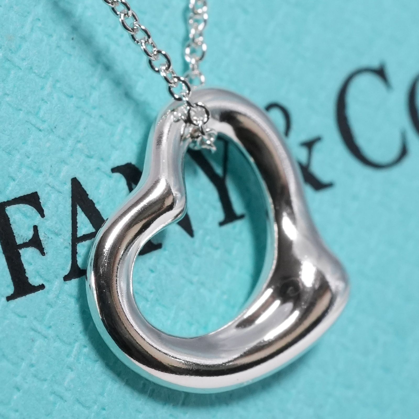 極美品16mmティファニー オープンハート シルバーペンダント/25-2759