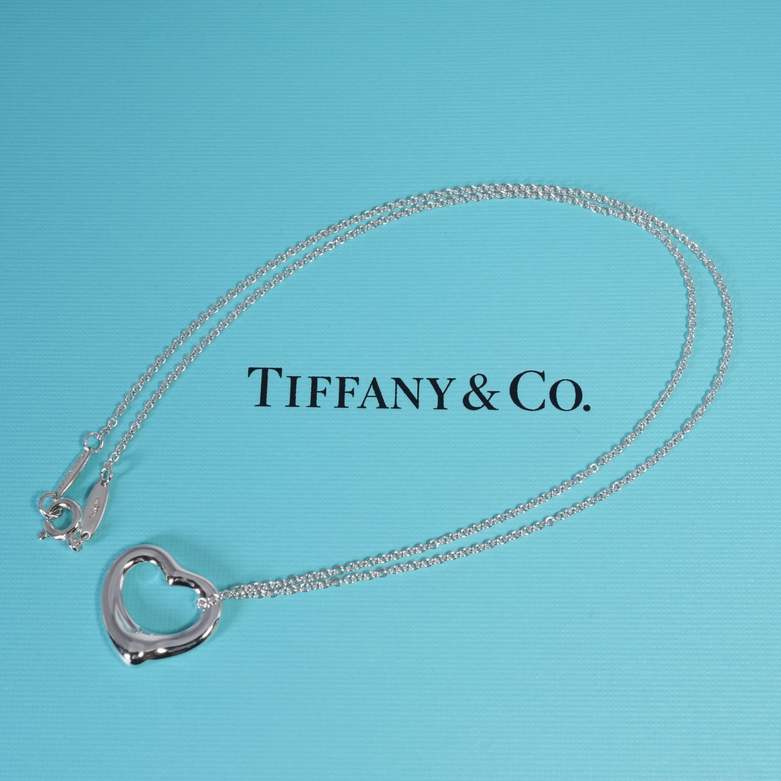 極美品16mmティファニー オープンハート シルバーペンダント/25-2759