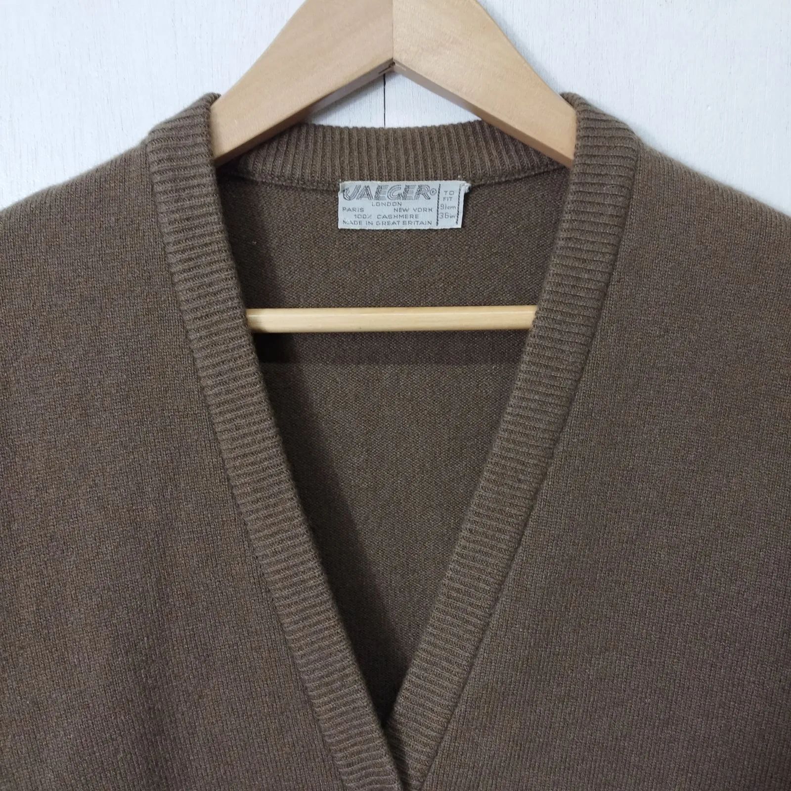 JAEGER イエーガー カシミヤ cashmere カーディガン 長袖 Vネック 無地 