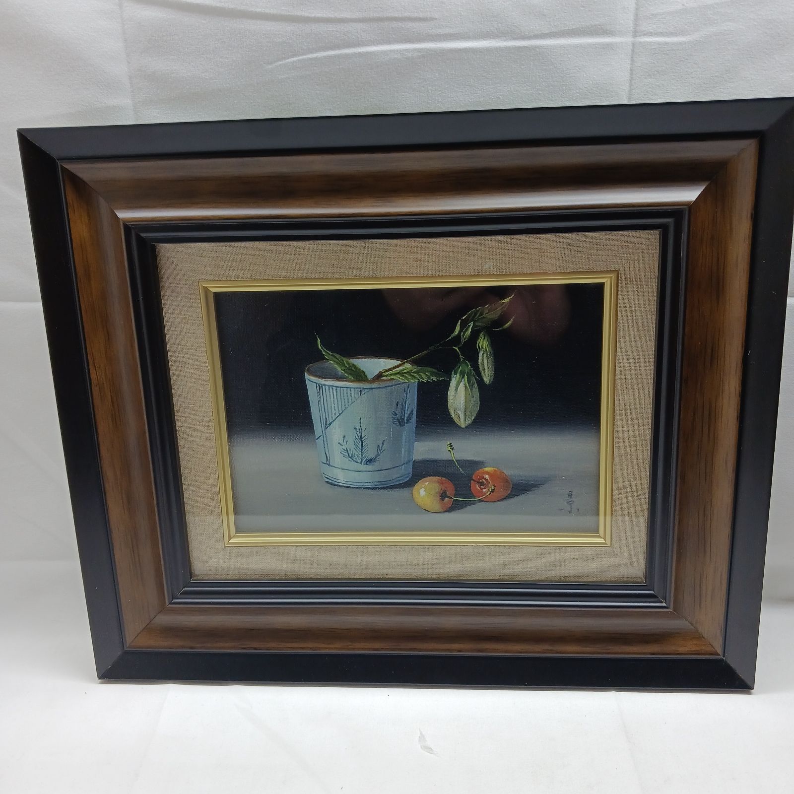 真作保障】作者名 大久保景造 作品名 『桜桃と』油彩画 日本画 静物画