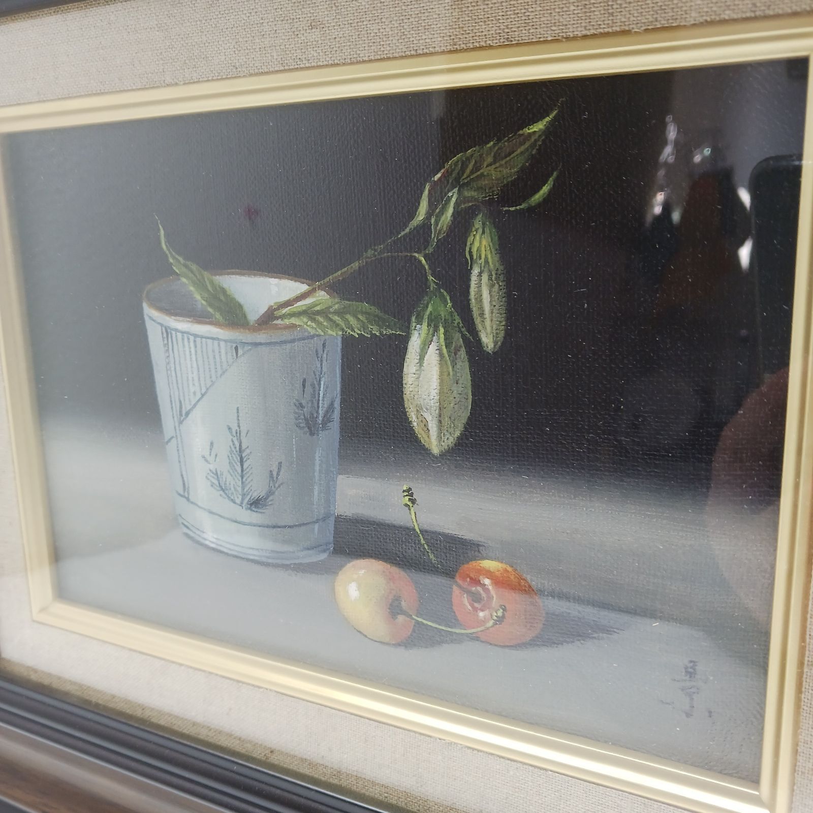 真作保障】作者名 大久保景造 作品名 『桜桃と』油彩画 日本画 静物画