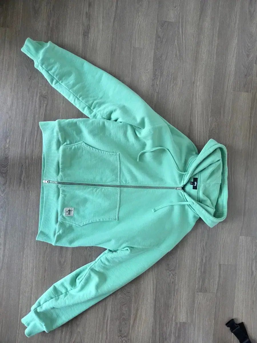 Stussy ジップアップパーカー ライトグリーン 肉厚 STUSSY フードジップアップ XL ライトグリーン ステューシー パーカー