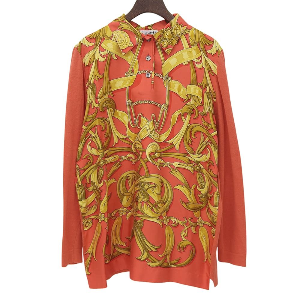 HERMES エルメス ヴィンテージ シルク ウール 切替デザイン セーター