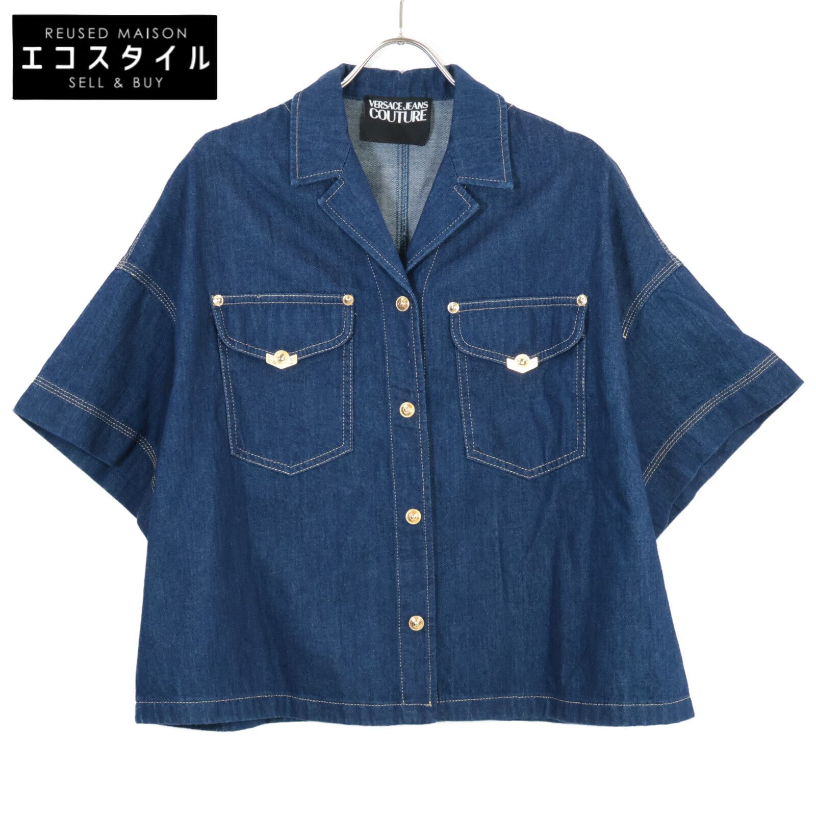 VERSACE JEANS ヴェルサーチジーンズ 71HAL56I ｲﾝﾃﾞｨｺﾞ 金ﾎﾞﾀﾝｼｮｰﾄ