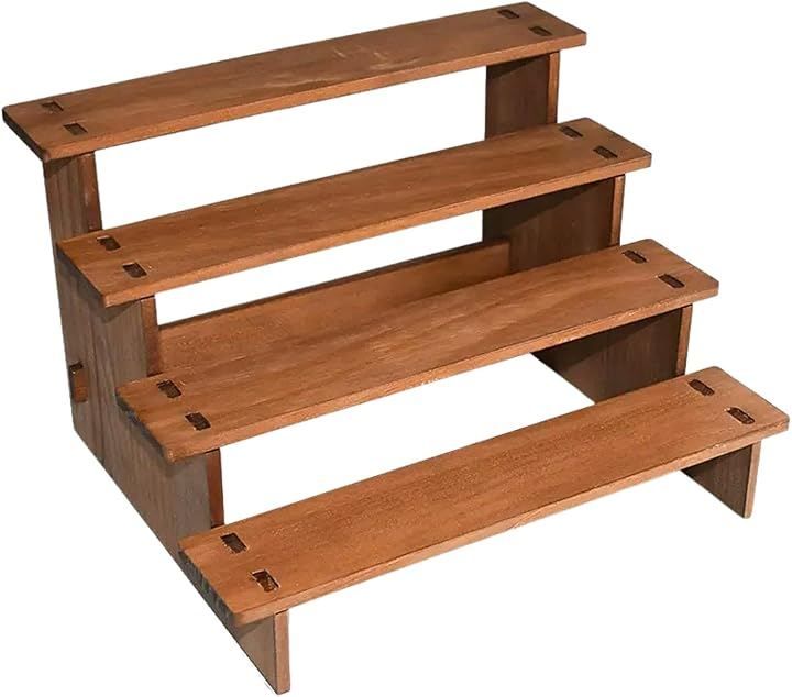 Letics 木製 ディスプレイスタンド フィギュア ひな壇 棚 階段 段差 卓上 展示台 アクセサリー 陳列棚 (ブラウン，  4段)