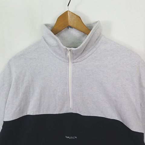 ノーティカ NAUTICA Border Half Zip Tee ハーフジップ カットソー Tシャツ 半袖 L ライトグレー/ネイビー 2sa7239