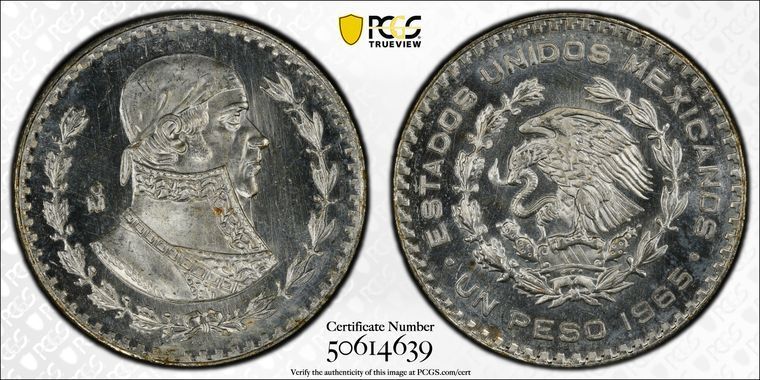 1965年 Mo PCGS MS67 - メキシコ - 銀貨 1ペソ KM-459 - メルカリ