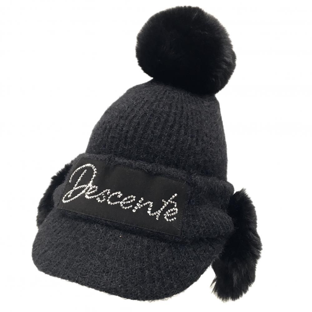 超美品】デサントゴルフLUXE つば付ニット帽 黒 スワロフスキー 一部