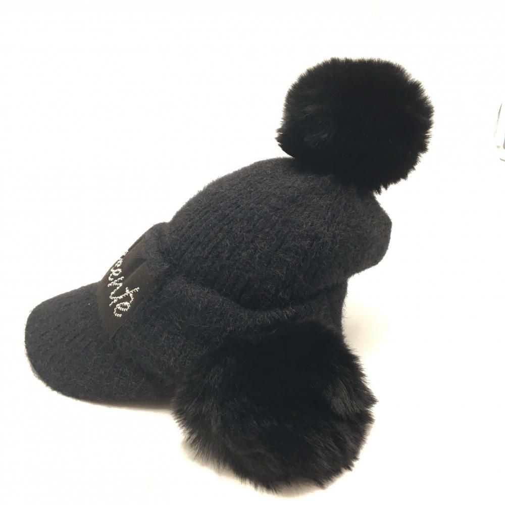超美品】デサントゴルフLUXE つば付ニット帽 黒 スワロフスキー 一部 