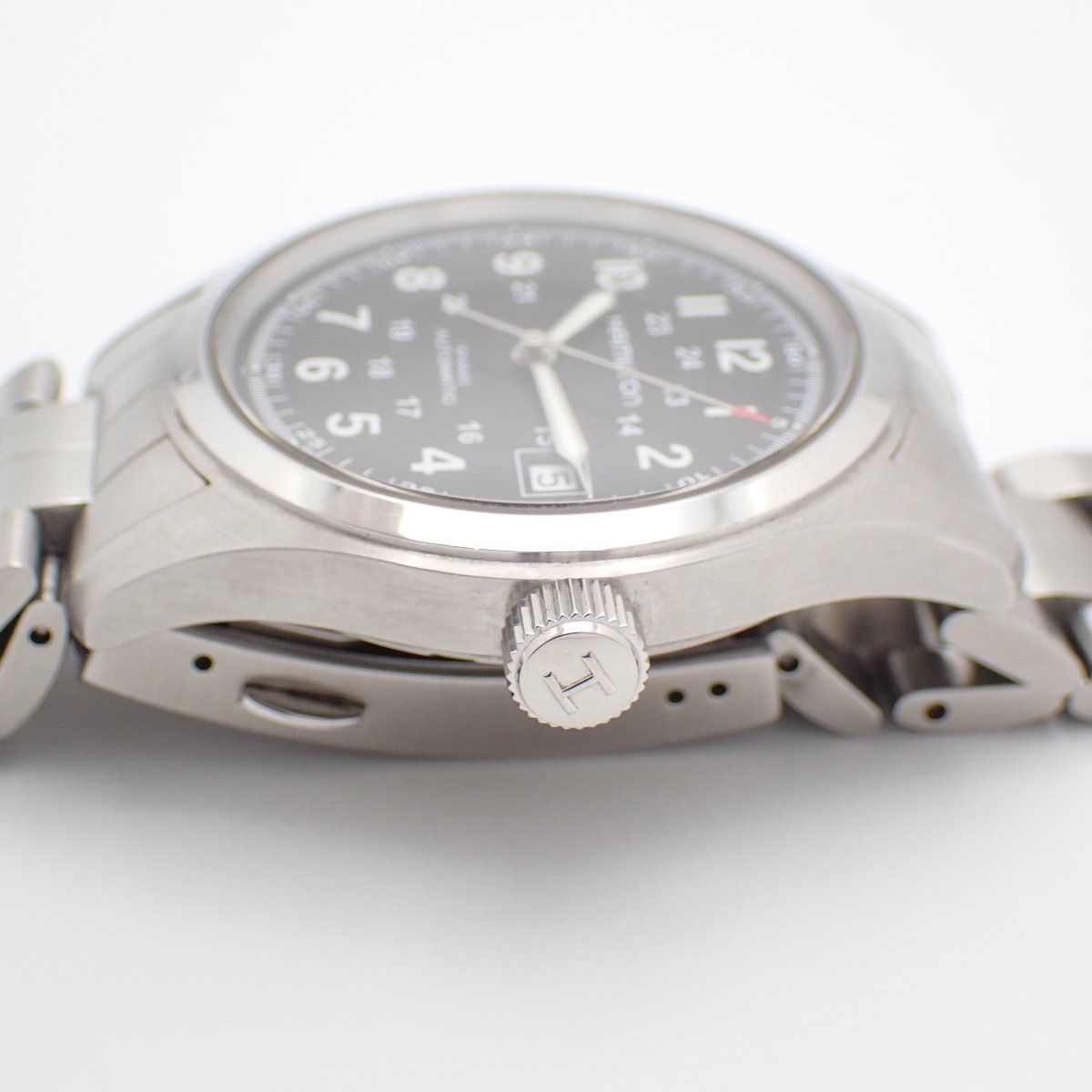  ハミルトン カーキフィールド 自動巻き メンズ 腕時計 黒文字盤 裏スケ 純正SSベルト H704450 いおき質店 柔らか素材 自動巻き時計 腕時計(アナログ)