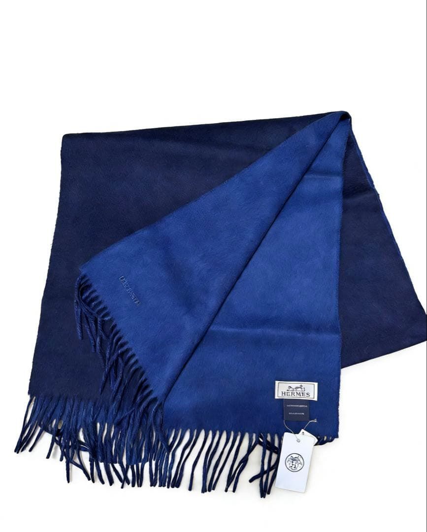 HERMES ネイビー マフラー ウール カシミヤ - メルカリ