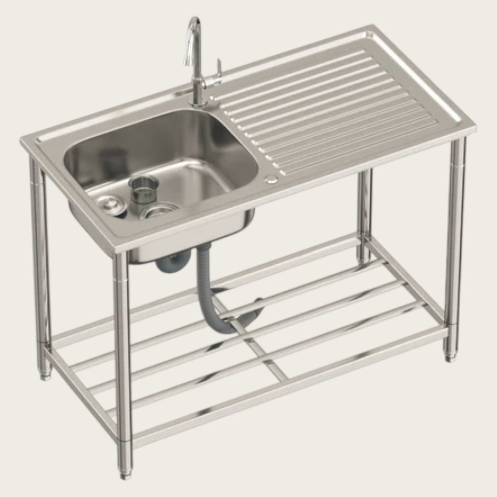 2557 ステンレス製 流し台 作業台付き シンク 蛇口付き 付属品セット サイズ 約100×50×80cm RC-C1000  ※北海道、沖縄本島、沖縄の離島、その他離島へは別途配送料有り - メルカリ 自立型ステンレス流し台 幅100×奥行50×高さ80cm ダブルシンク 蛇口付き 大容量 屋外・屋内・ガレージ用 台所簡易流し台 頑