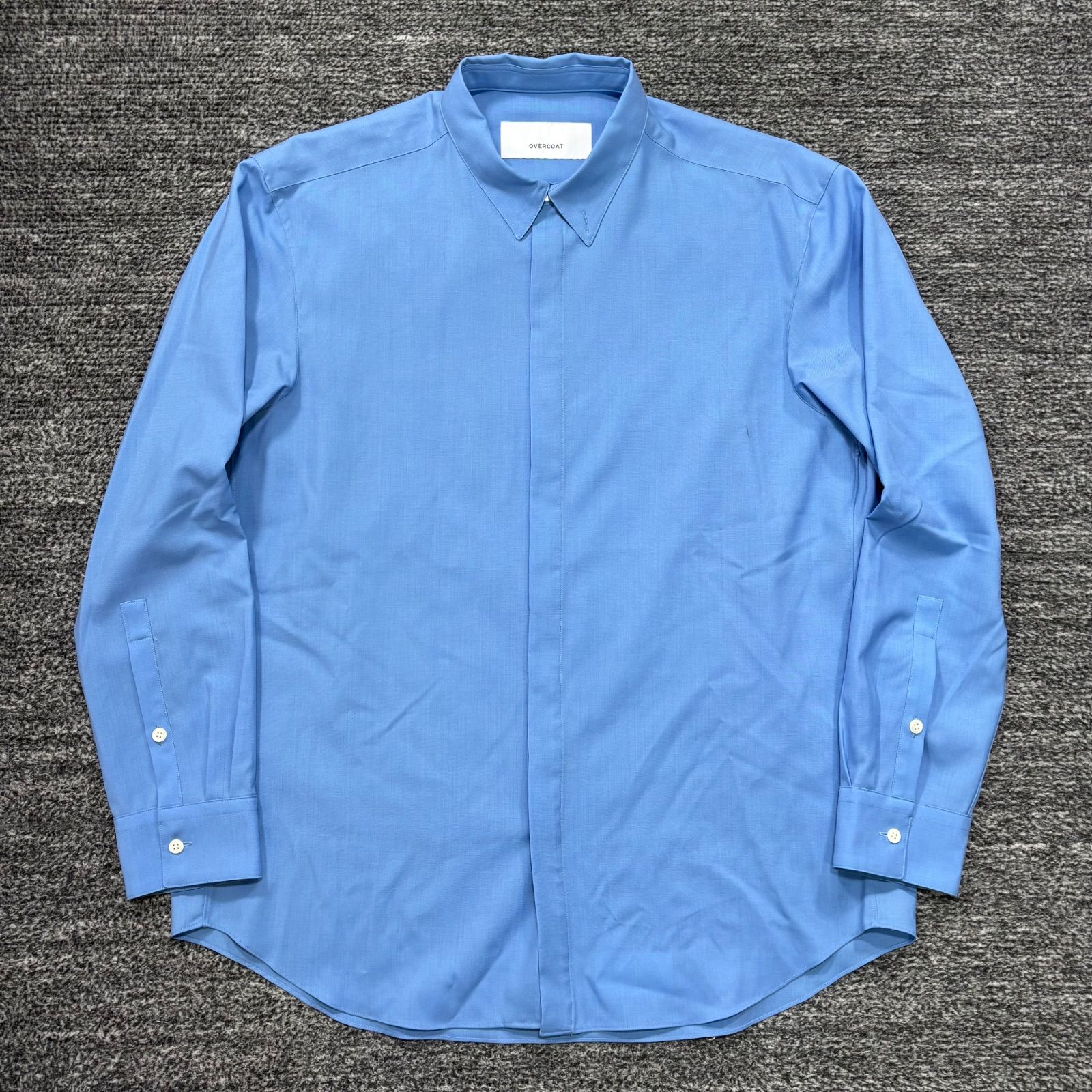 美品 OVERCOAT T01-NKWS ウール 比翼シャツ ブルー 2 オーバーコート