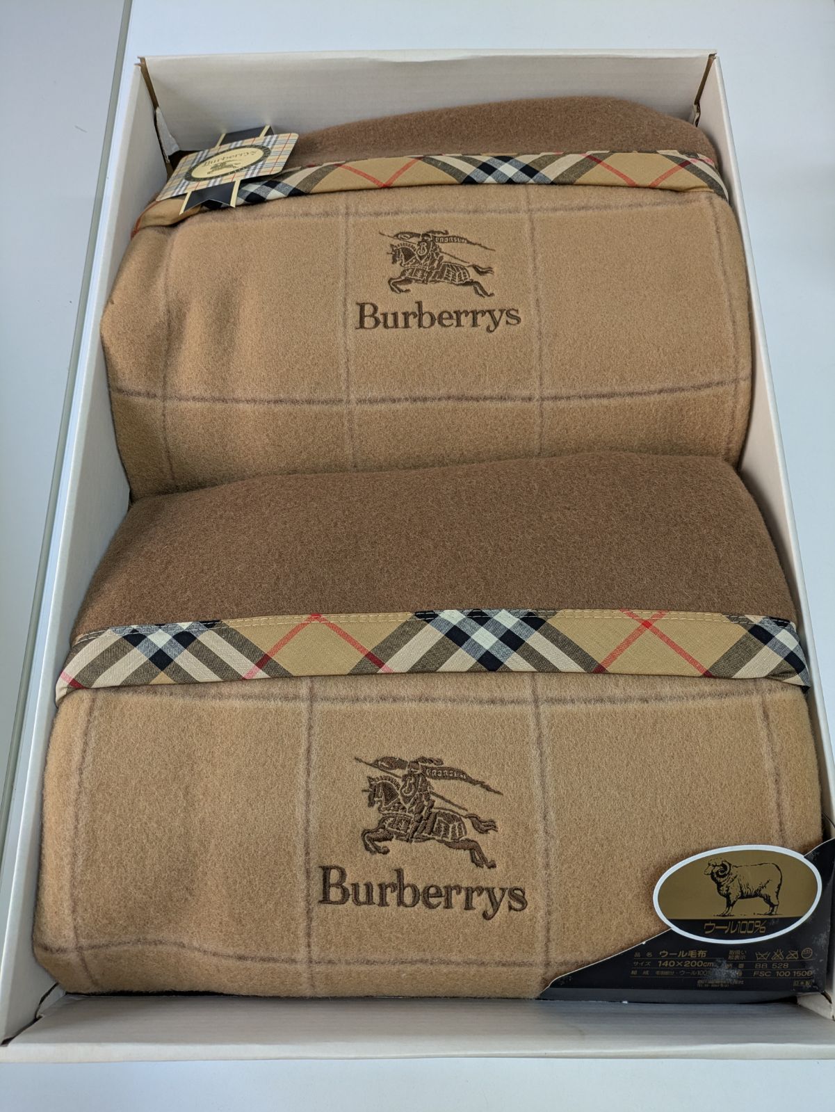新品】BURBERRY/バーバリー 純毛ウール100％毛布 ブラウン BB528 ペア