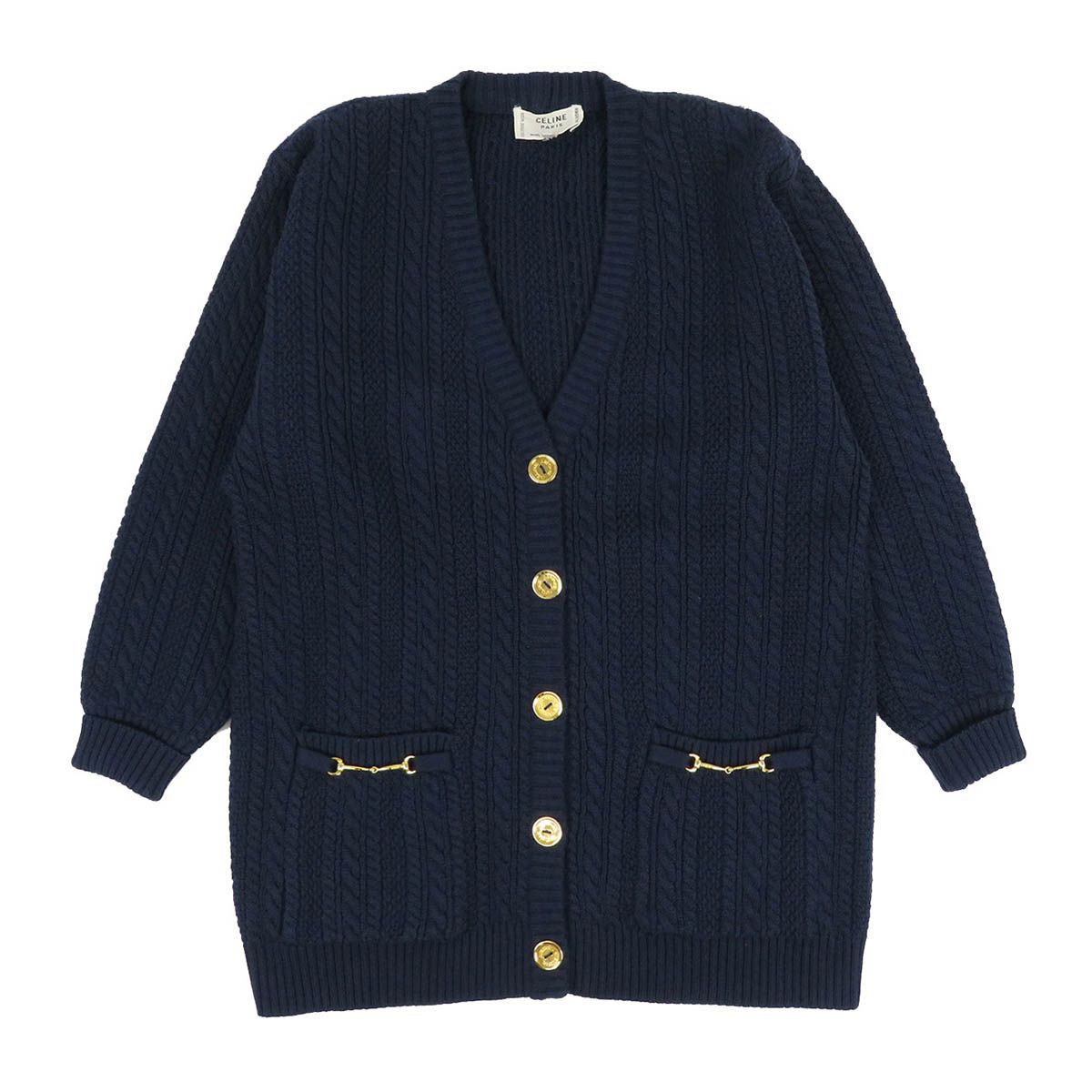 セリーヌ ヴィンテージ ウール カーディガン レディース ネイビー
