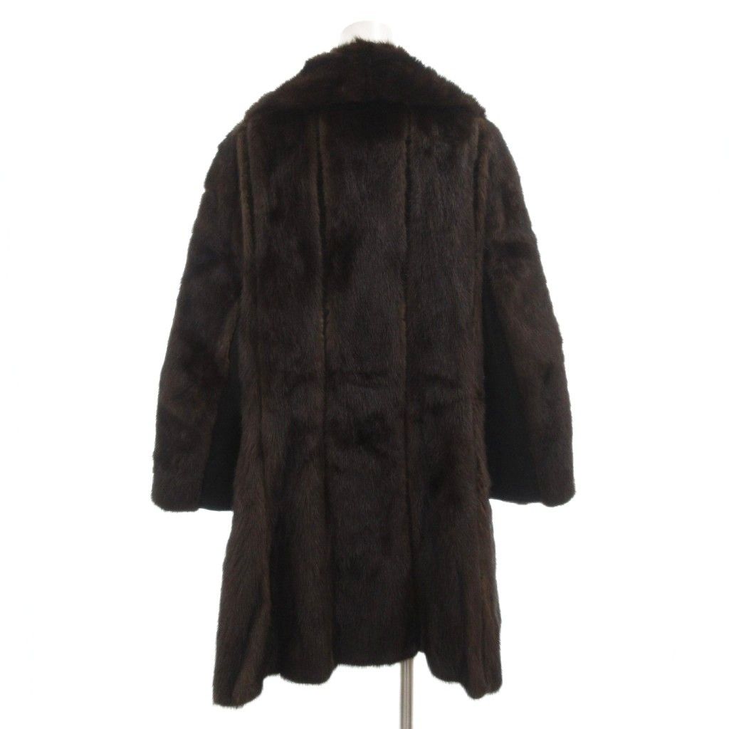 三越 MITSUKOSHI ミンクファーコート 毛皮 ミドル丈 ストライプ 茶