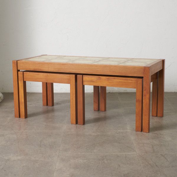 デンマーク ヴィンテージ タイルトップ ネストテーブル チーク 木製