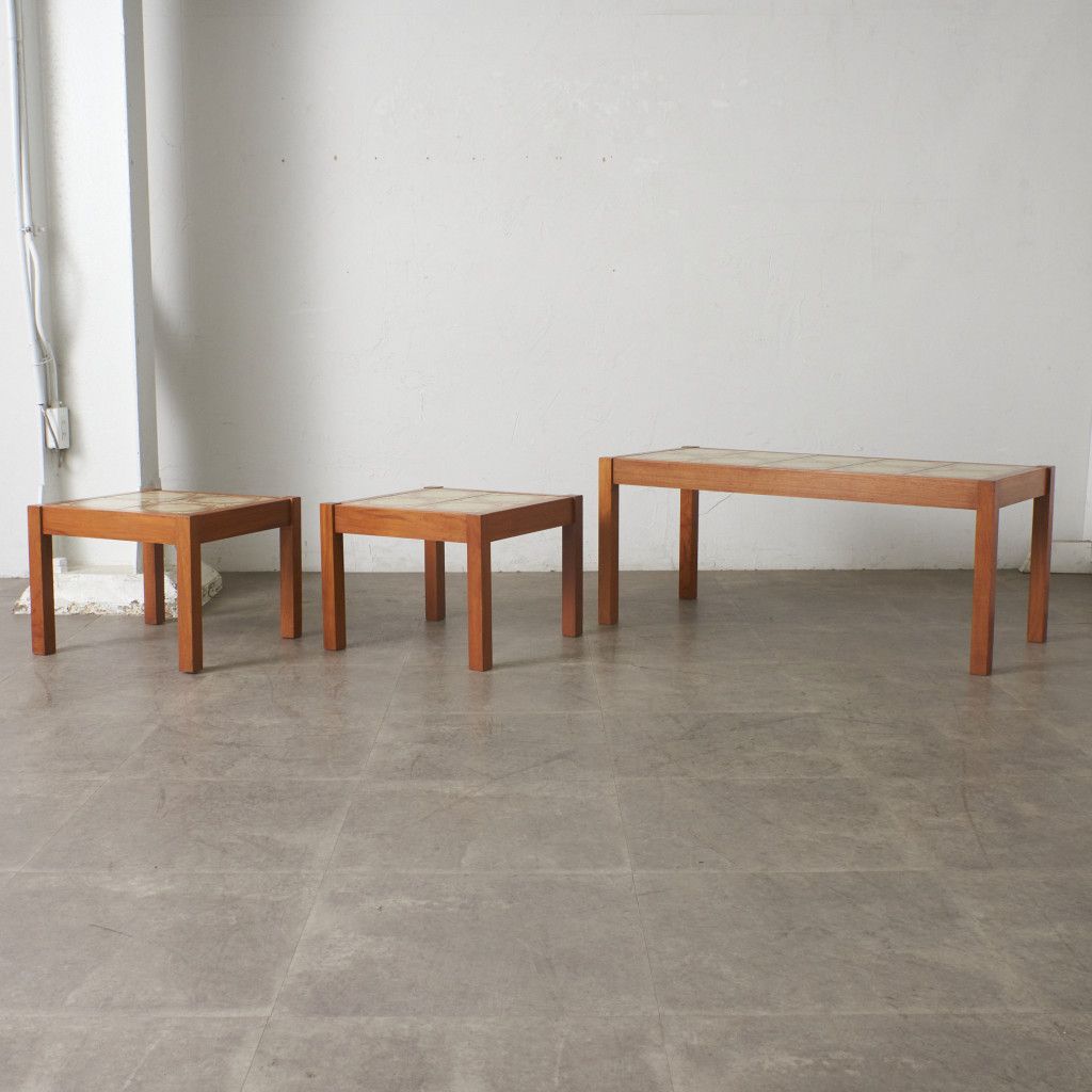 デンマーク ヴィンテージ タイルトップ ネストテーブル チーク 木製