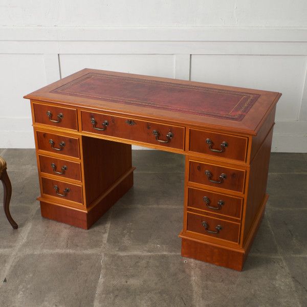 鍵付 英国 クラシック 両袖 デスク イチイ YEW 書斎 机 勉強机