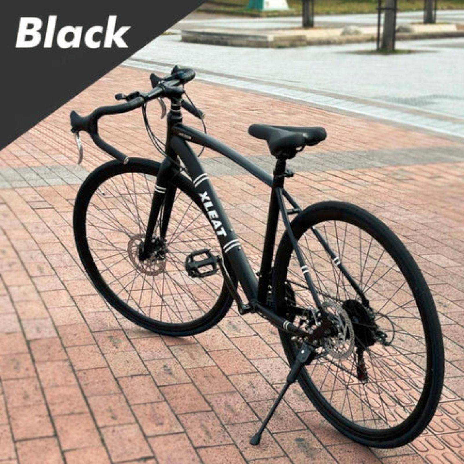 1755 ロードバイク ブラック 700c シマノ製 21段変速 ライト スタンド