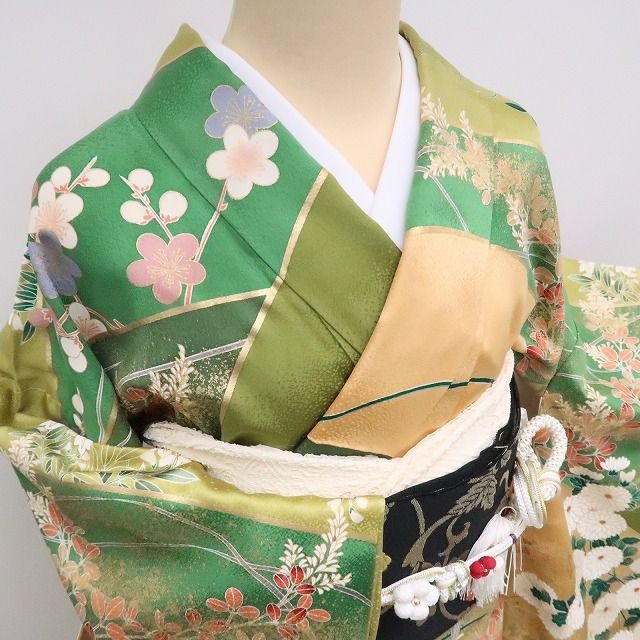 ✾まめ藤✾m1919＊正絹 金駒刺繡 菊 梅 トールサイズ 成人式 手縫い