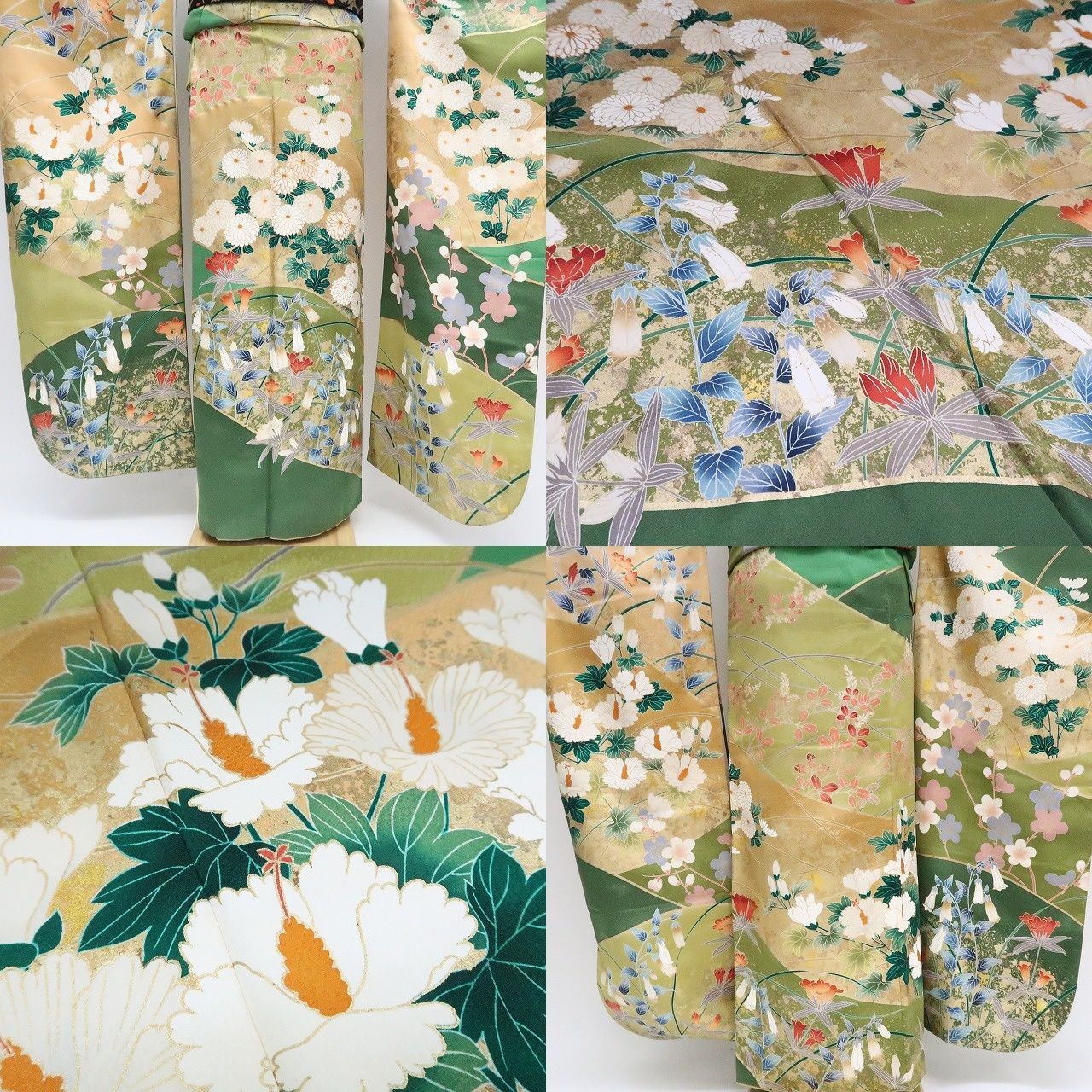 ✾まめ藤✾m1919＊正絹 金駒刺繡 菊 梅 トールサイズ 成人式 手縫い
