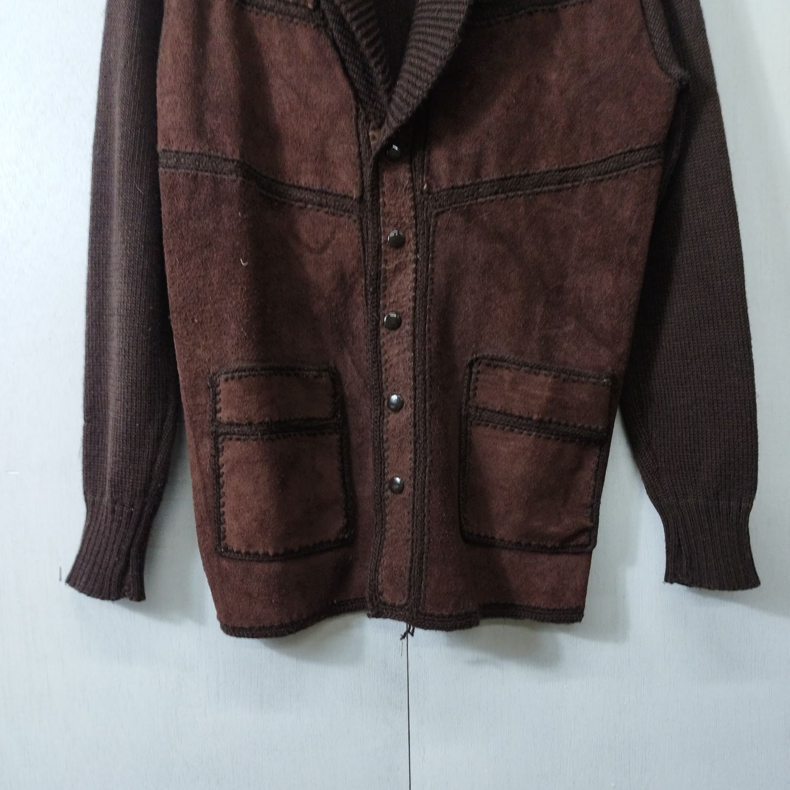 J.ATES スエード ニット ショールカラー カーディガン ドッキング 
