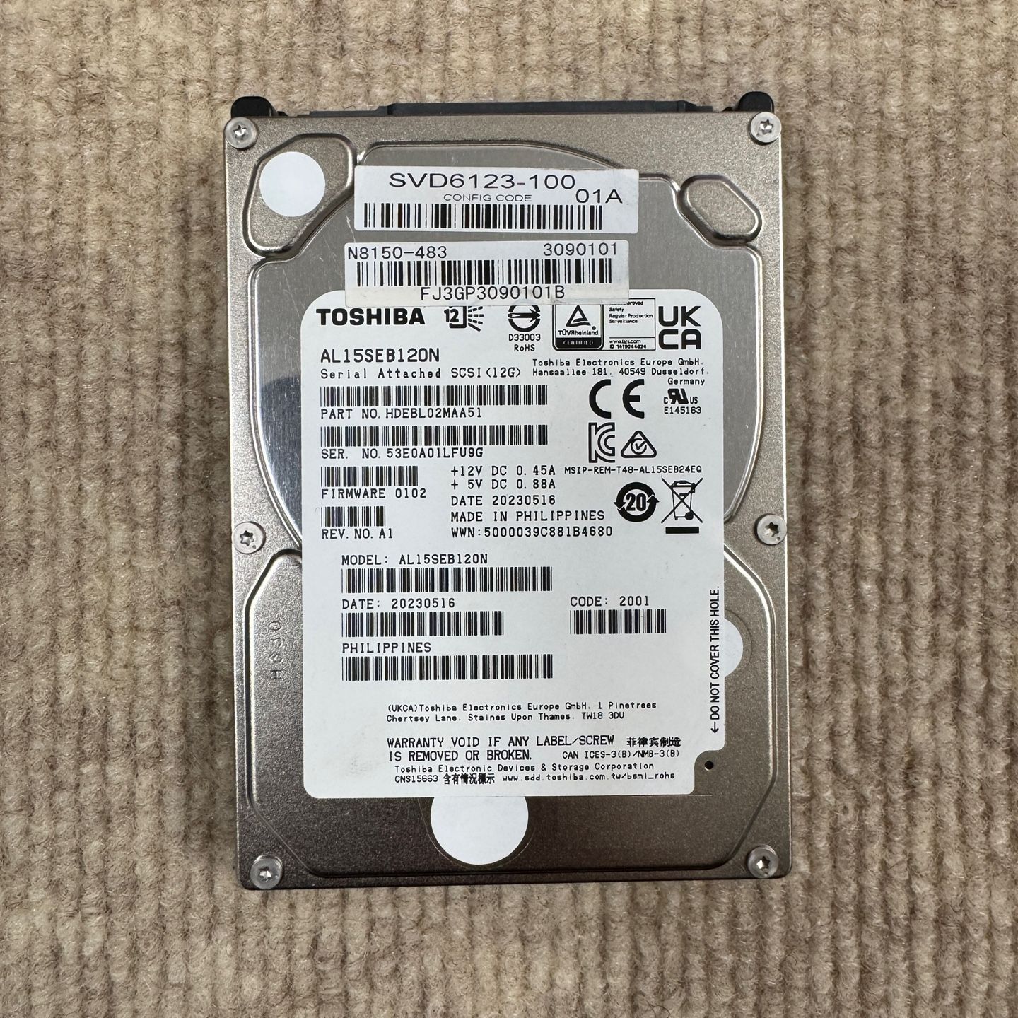 NEC N8150-483 1.2TB 10K 12G 2.5インチ SAS HDD HUC101812CSS200